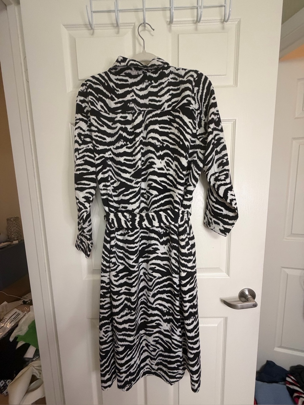 Studio Park Black & White Zebra-Print Long Sleeve Shirt Dress